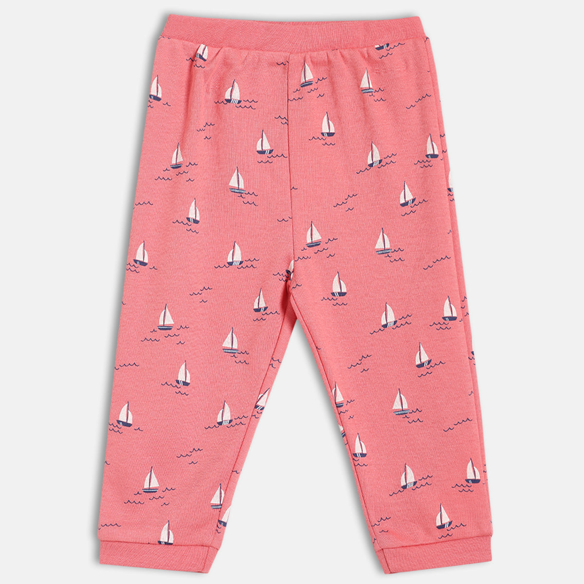 Baby Boys Sailboat Print And Solid Knit Bottoms Pack Of 2, Coral And Light Blue