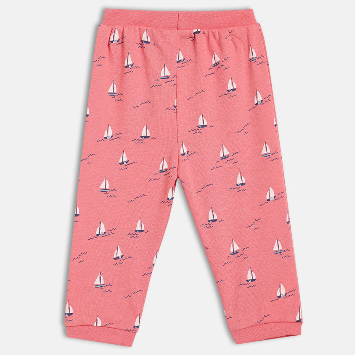Baby Boys Sailboat Print And Solid Knit Bottoms Pack Of 2, Coral And Light Blue