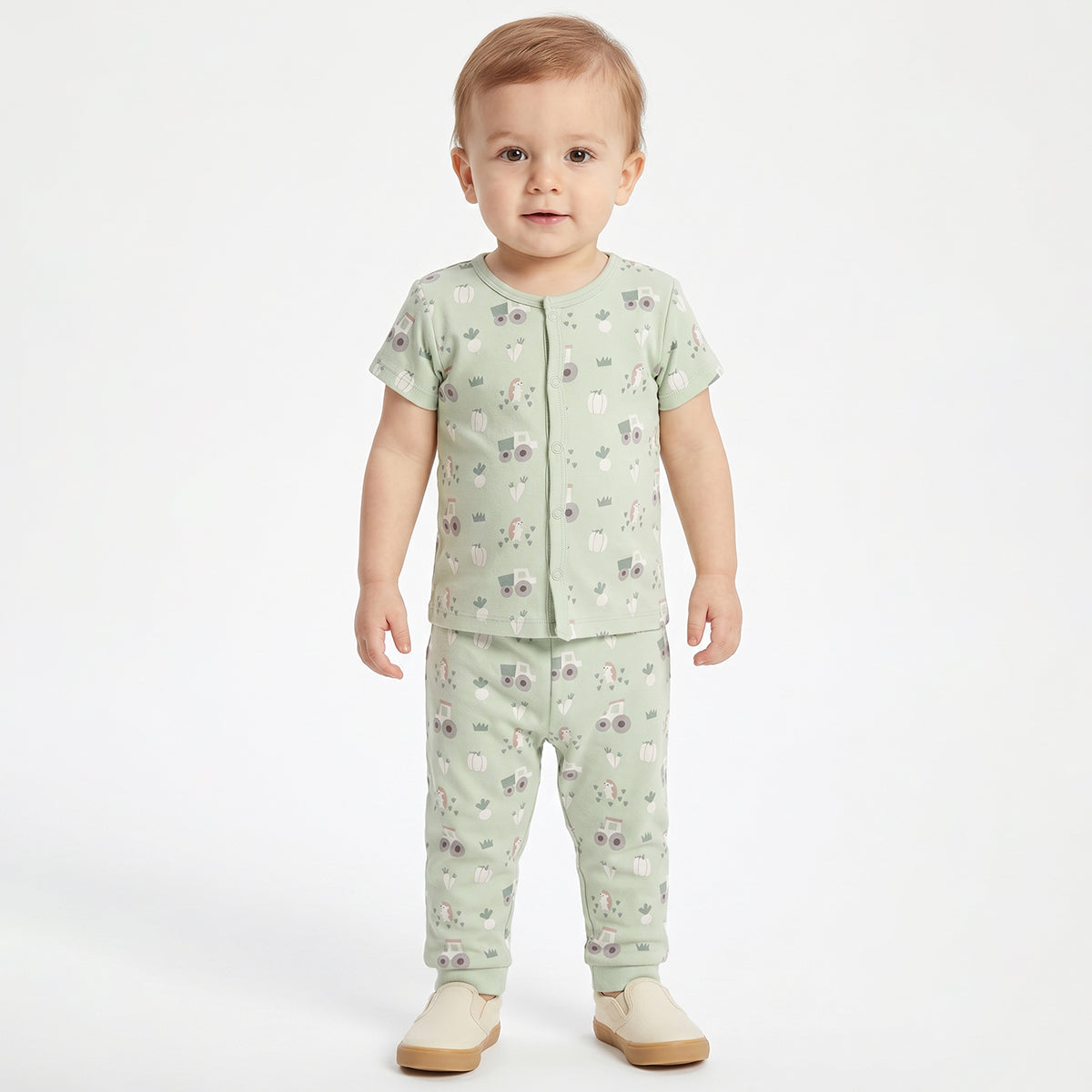 Baby Boys Printed and Solid Bottomwear Pack of 2, Light Green and Yellow