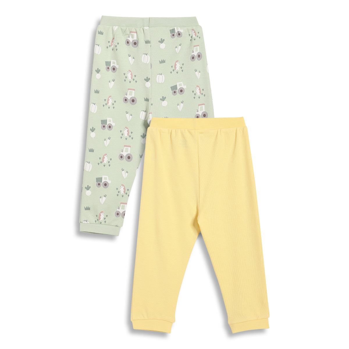 Baby Boys Printed and Solid Bottomwear Pack of 2, Light Green and Yellow