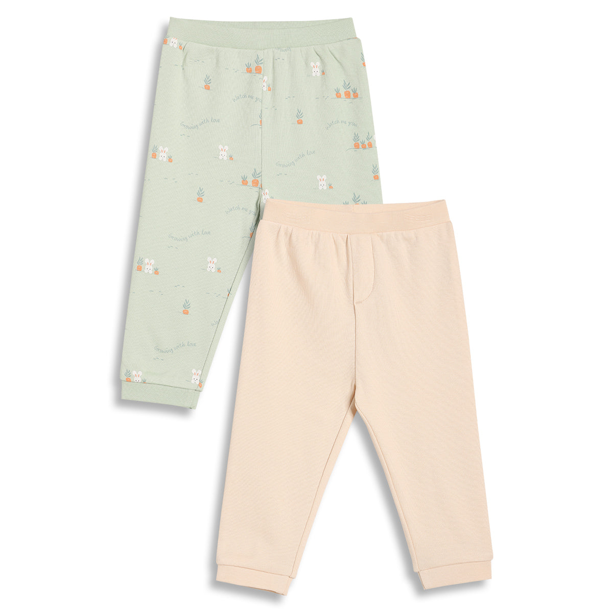 Baby Boys Bunny Print and Solid Knit Pants Pack of 2, Mint Green and Peach