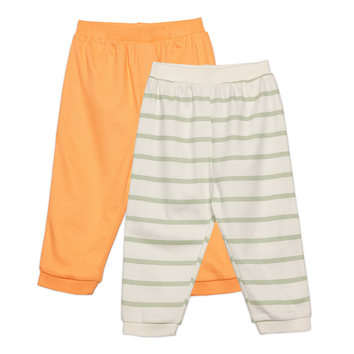 Baby Boys Solid and Striped Knit Bottoms Pack of 2, Orange and Cream