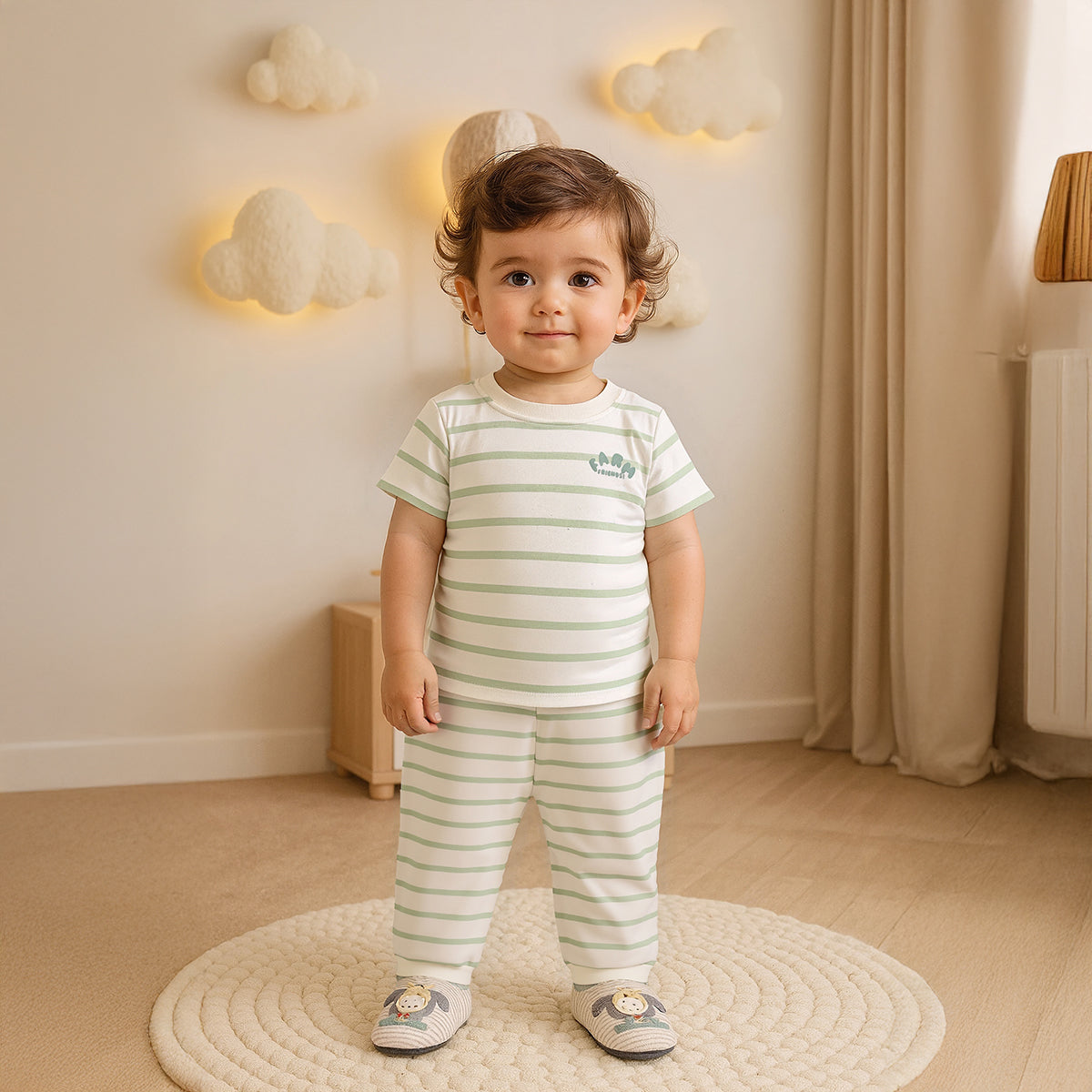Baby Boys Solid and Striped Knit Bottoms Pack of 2, Orange and Cream