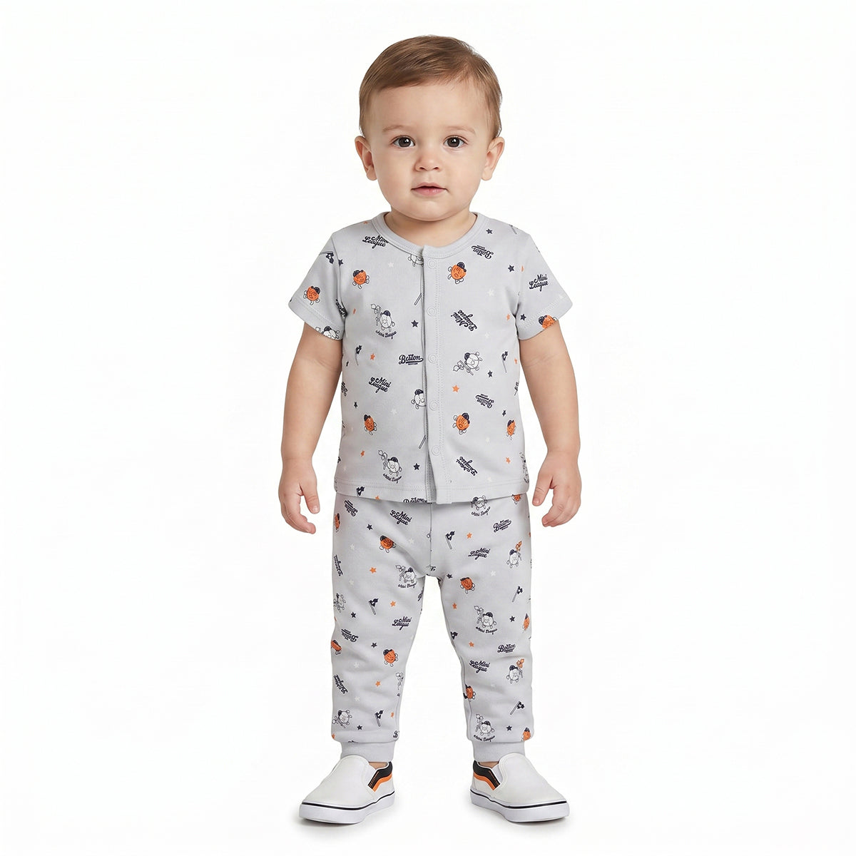 Baby Boys Mini Champion Print and Mini League Print Knit Bottom Pack of 2, Red and Grey