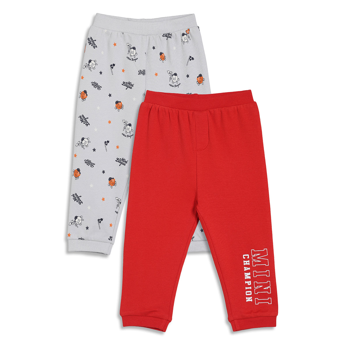 Baby Boys Mini Champion Print and Mini League Print Knit Bottom Pack of 2, Red and Grey