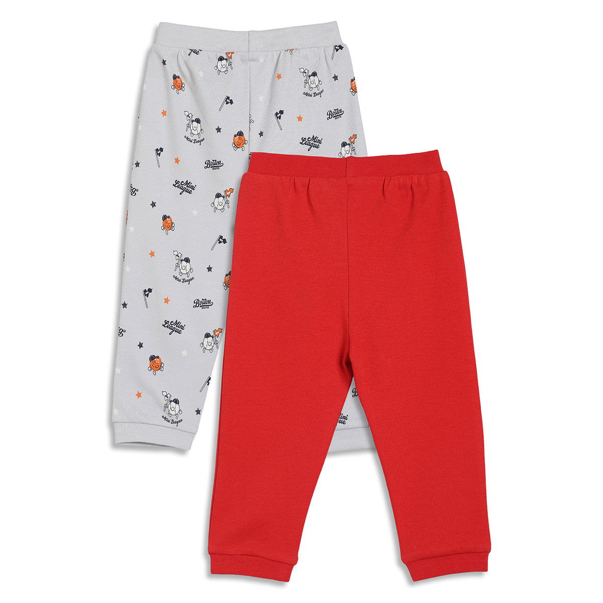 Baby Boys Mini Champion Print and Mini League Print Knit Bottom Pack of 2, Red and Grey