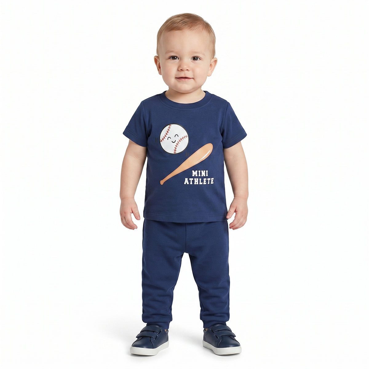 Baby Boys Baseball Print Knit Bottom Pack of 2, Yellow and Navy Blue