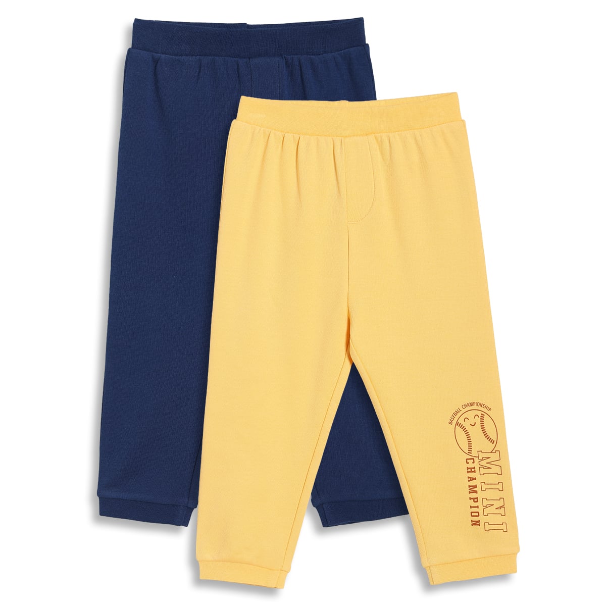 Baby Boys Baseball Print Knit Bottom Pack of 2, Yellow and Navy Blue