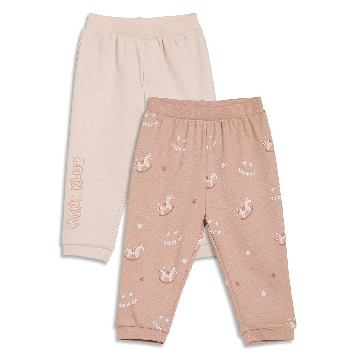 Baby Girls Mini Klub Print and Giddy Up Horse Print Knit Bottom Pack of 2, Beige and Peach