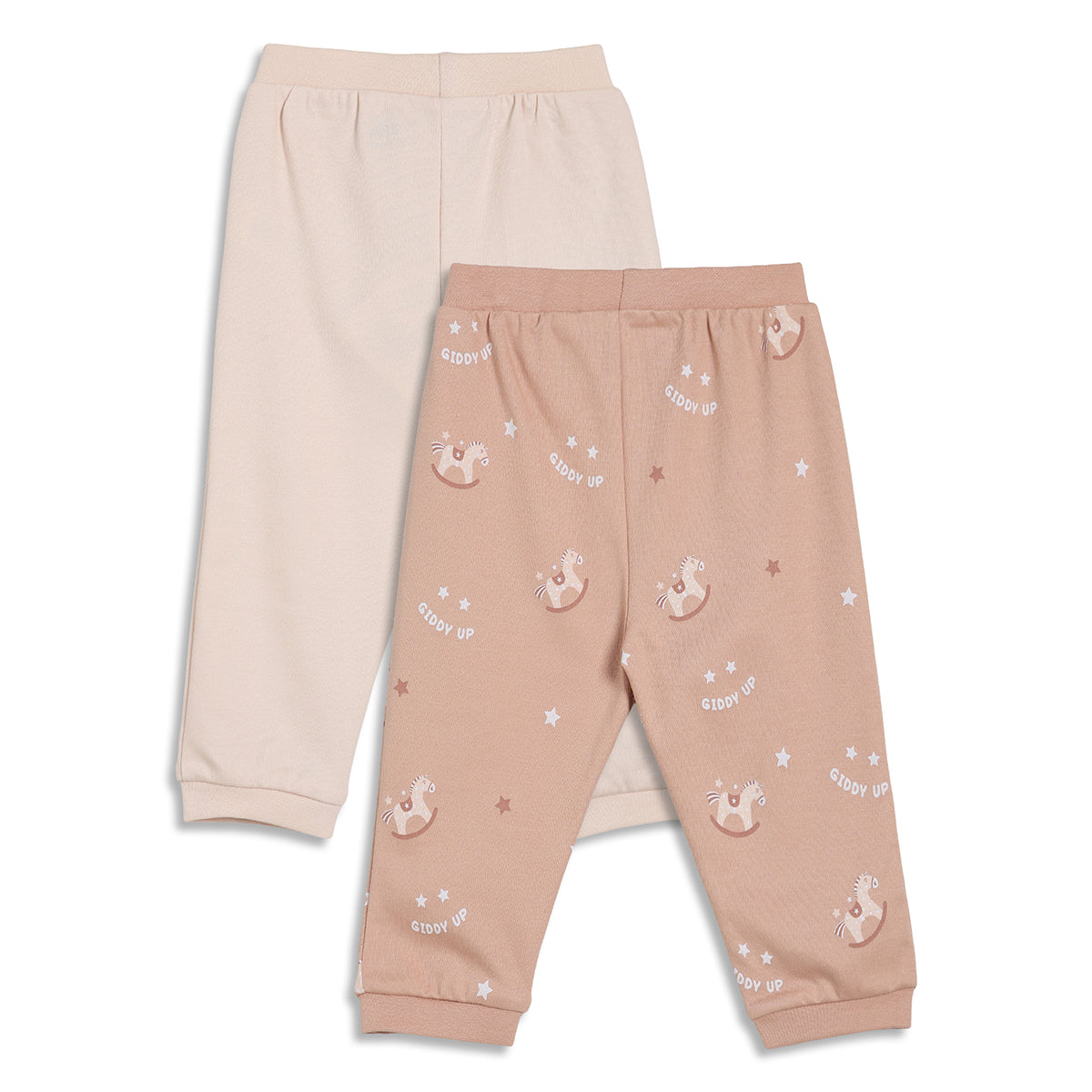 Baby Girls Mini Klub Print and Giddy Up Horse Print Knit Bottom Pack of 2, Beige and Peach