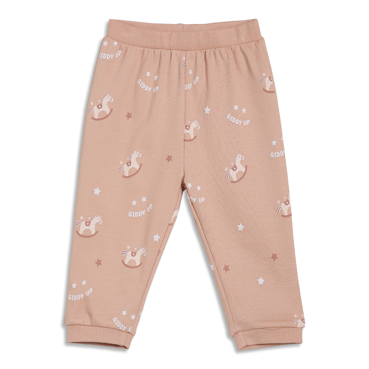 Baby Girls Mini Klub Print and Giddy Up Horse Print Knit Bottom Pack of 2, Beige and Peach