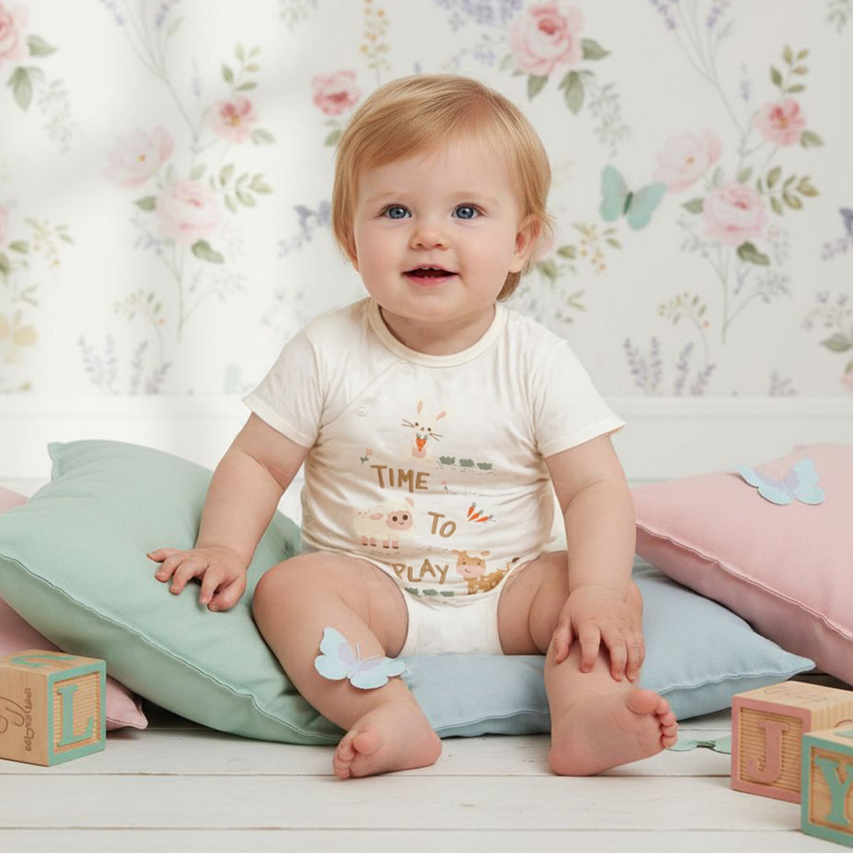 Baby Boys Animal Printed Romper, Off White