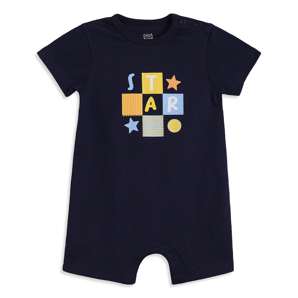 Baby Boys Navy Blue Cotton Printed Romper Regular Fit Casual Wear