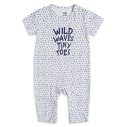 Baby Boys White & Blue Printed Cotton Romper Regular Fit Casual Baby Romper