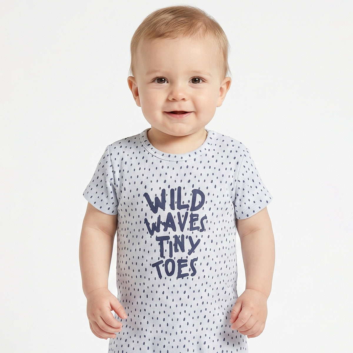 Baby Boys White & Blue Printed Cotton Romper Regular Fit Casual Baby Romper