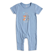 Baby Boys Blue Cotton Animal Print Short Sleeve Romper