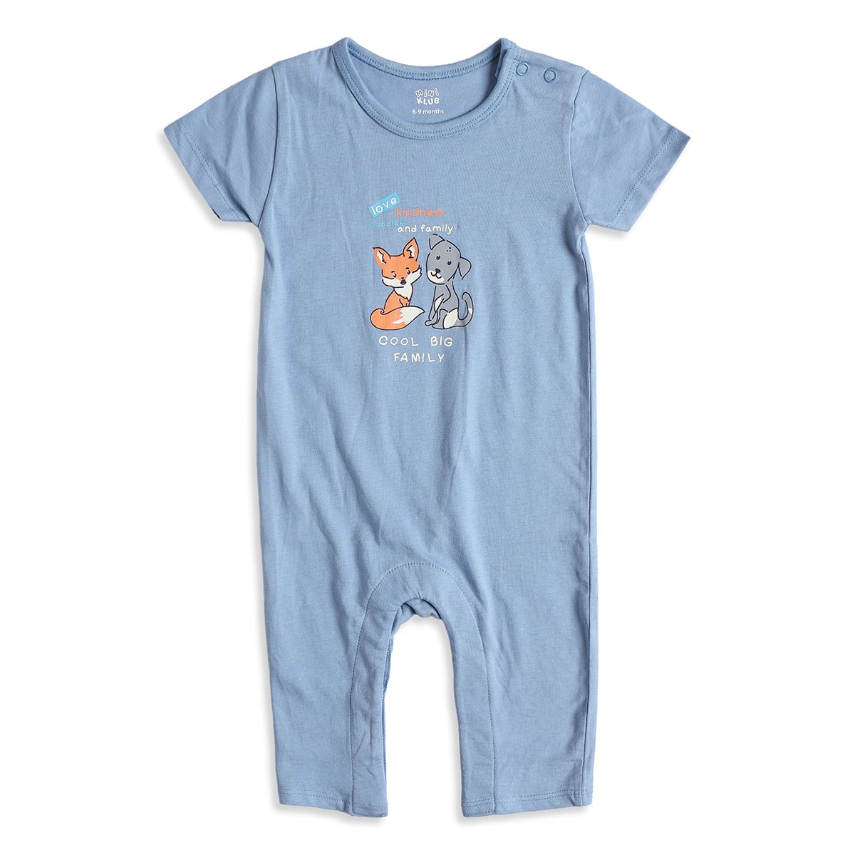 Baby Boys Blue Cotton Animal Print Short Sleeve Romper