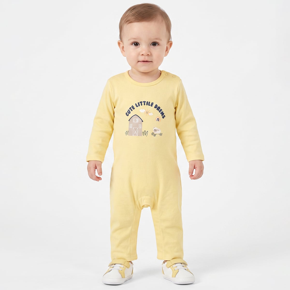 Baby Boys Olive Green And Yellow Cotton Farm Print Rompers Pack Of 2 Regular Fit Casual Wear