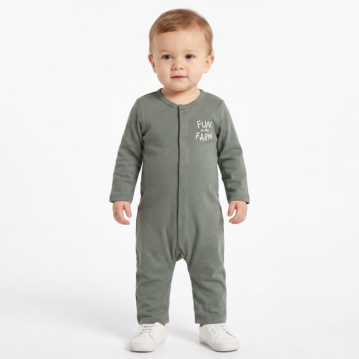 Baby Boys Olive Green And Yellow Cotton Farm Print Rompers Pack Of 2 Regular Fit Casual Wear