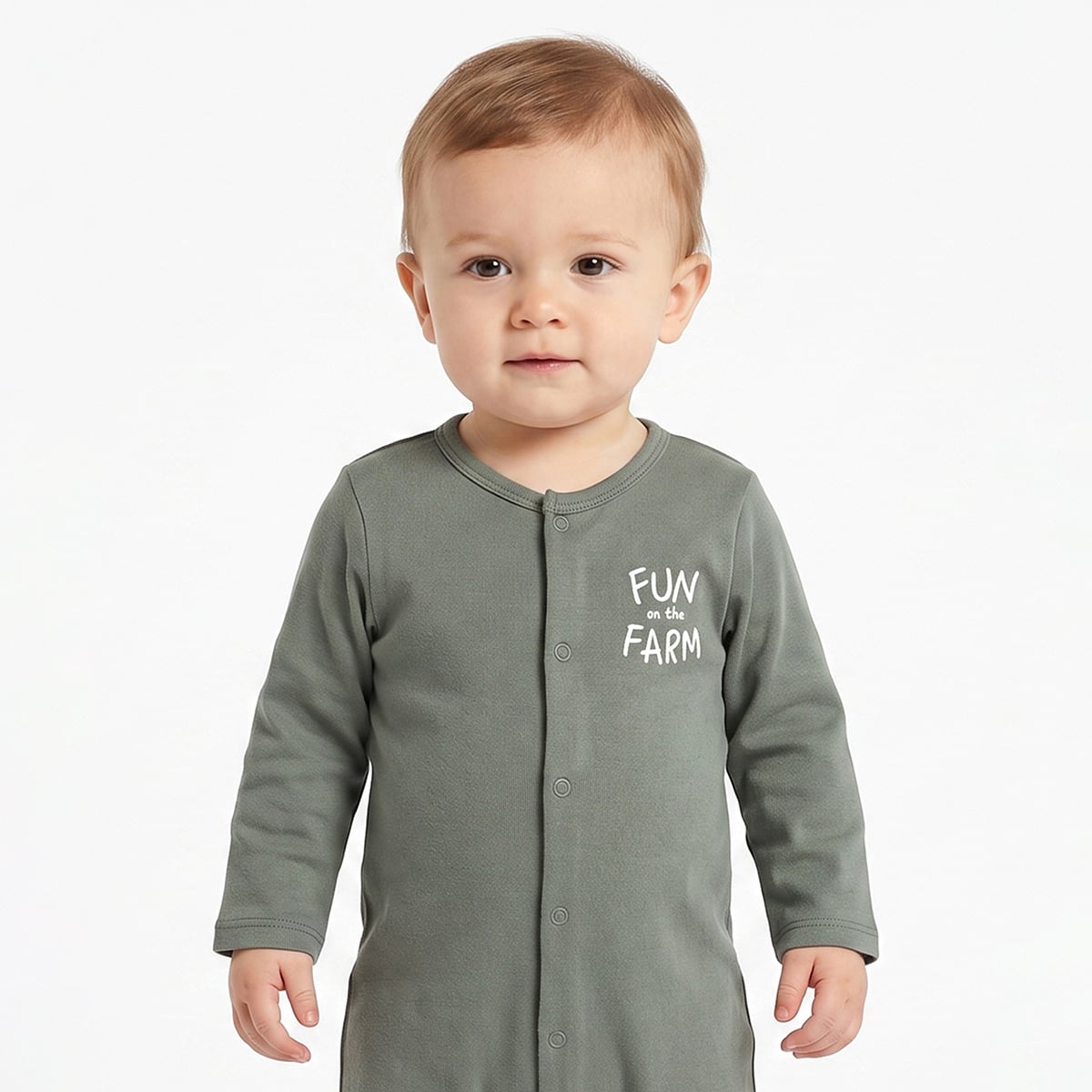 Baby Boys Olive Green And Yellow Cotton Farm Print Rompers Pack Of 2 Regular Fit Casual Wear