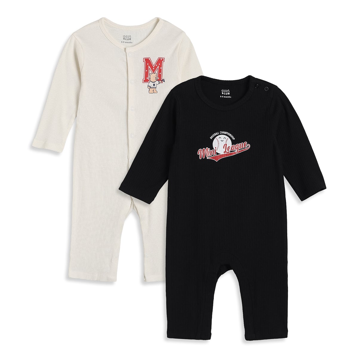 Baby Boys Cream And Black Cotton Graphic Print Rompers Pack Of 2 Regular Fit Casual Wear