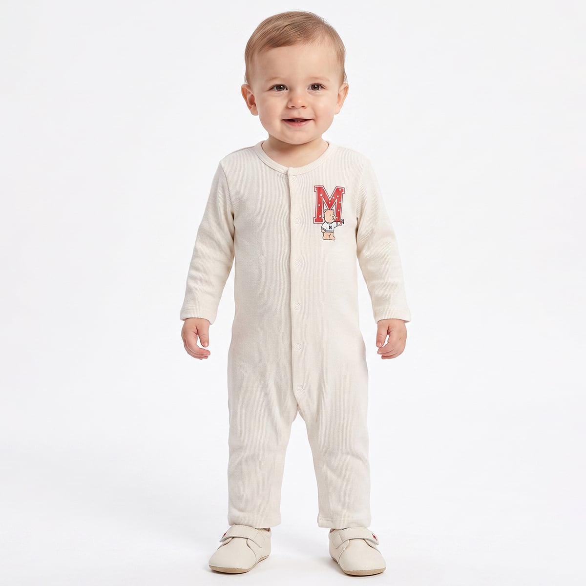 Baby Boys Cream And Black Cotton Graphic Print Rompers Pack Of 2 Regular Fit Casual Wear