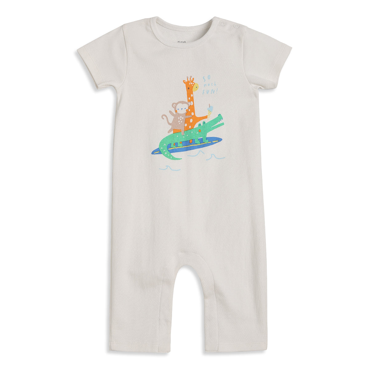 Baby Boys Off White Cotton Printed Romper Regular Fit Casual Wear