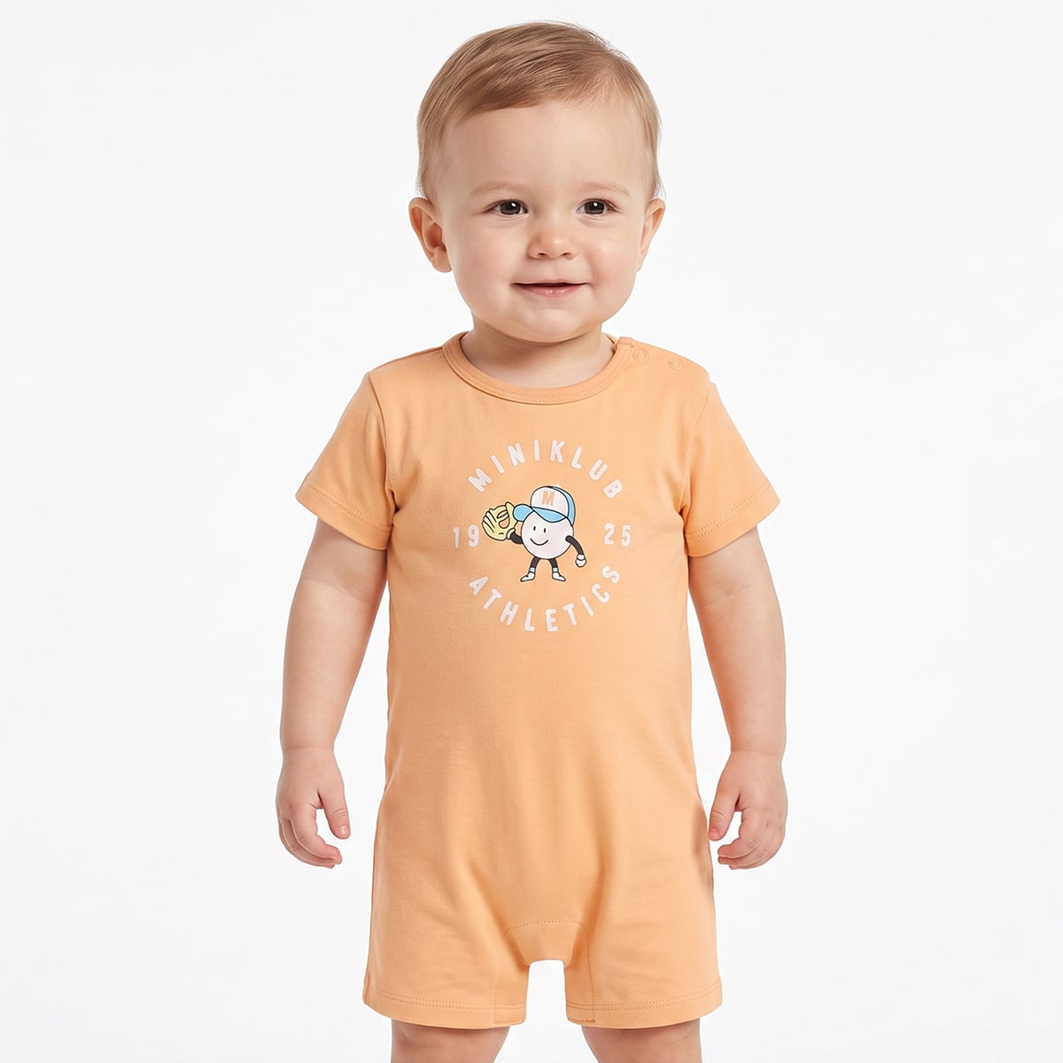 Baby Boys Peach Cotton Printed Romper Regular Fit Casual Wear