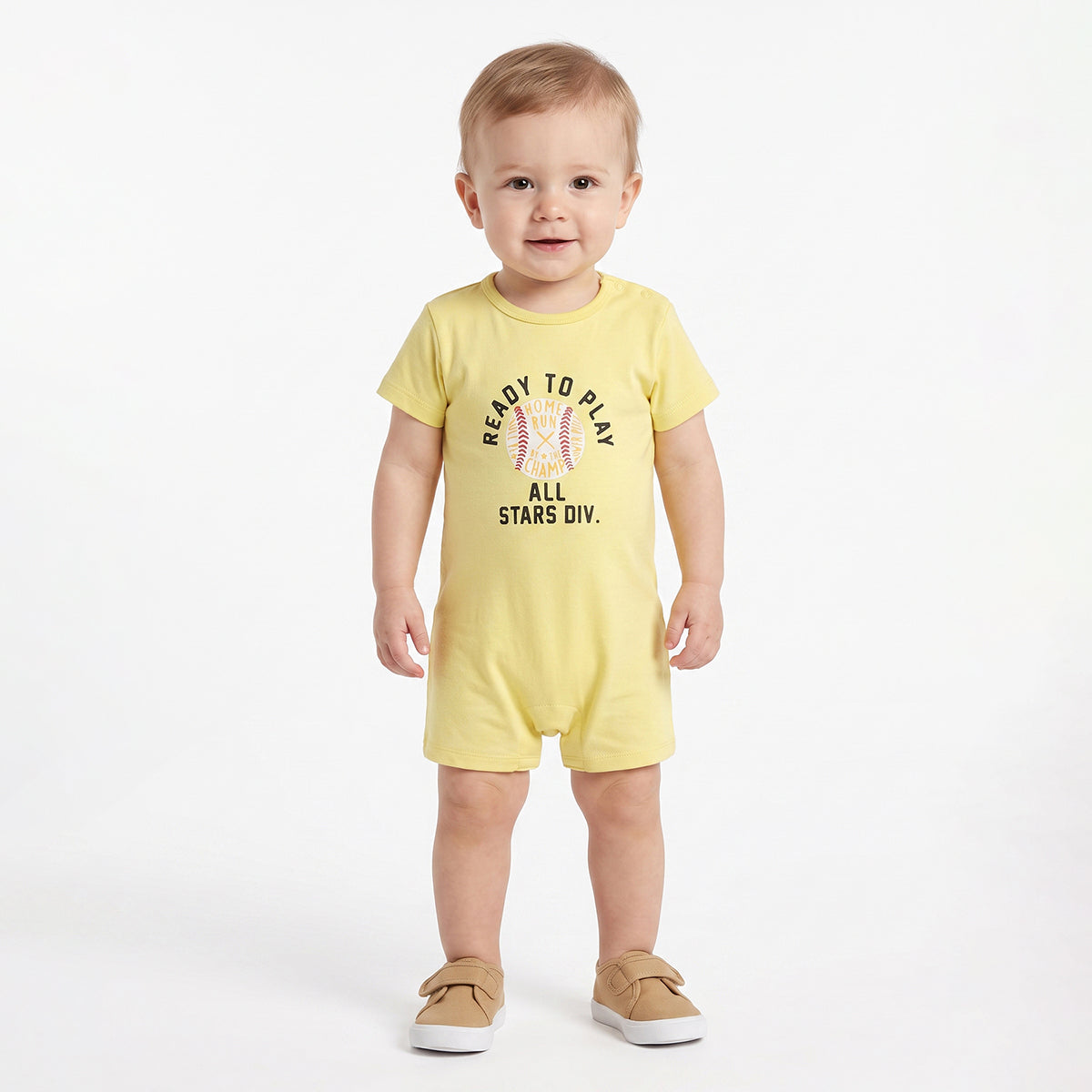 Baby Boys Yellow Cotton Printed Romper Regular Fit Casual Wear