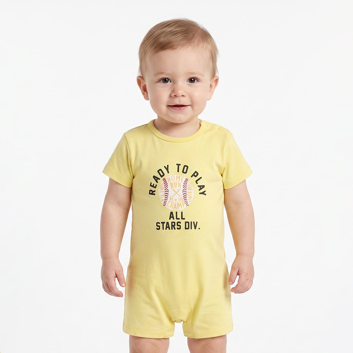 Baby Boys Yellow Cotton Printed Romper Regular Fit Casual Wear