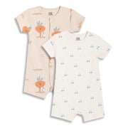 Baby Boys Printed Romper Pack of 2, Beige and Off White