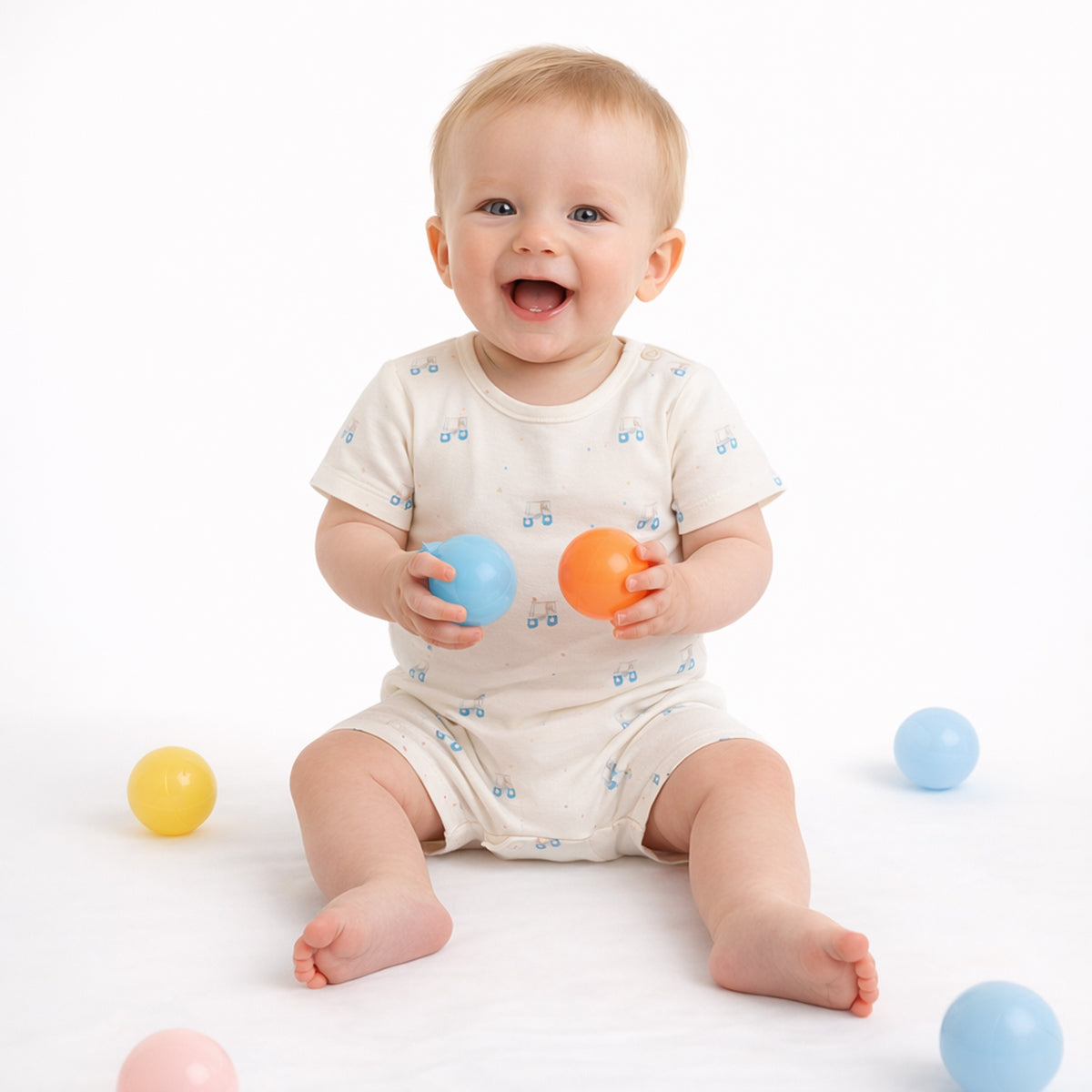 Baby Boys Printed Romper Pack of 2, Beige and Off White