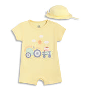 Baby Boys Printed Romper with Cap, Yellow