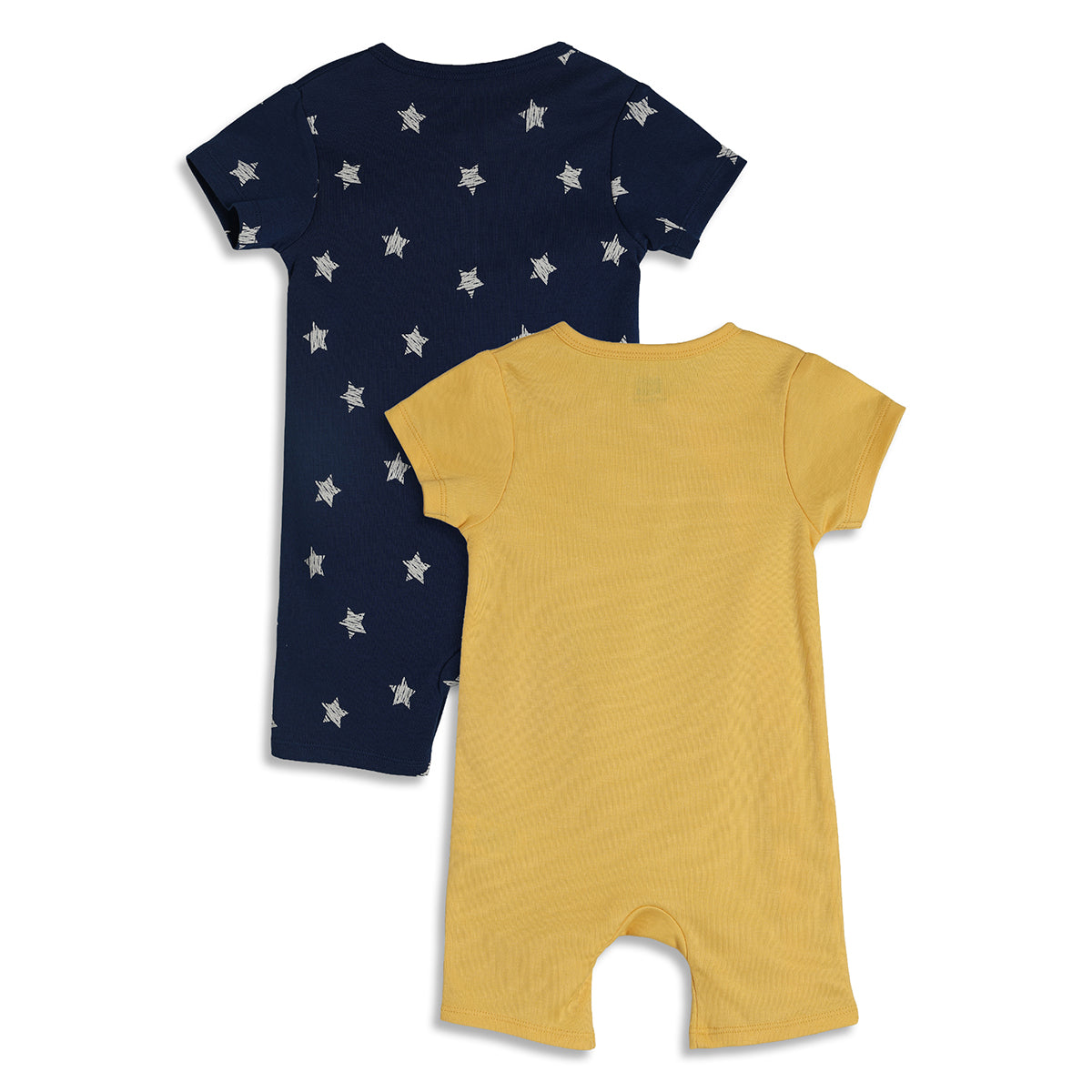 Baby Boys Printed Short Sleeve Rompers Pack of 2, Yellow and Navy Blue