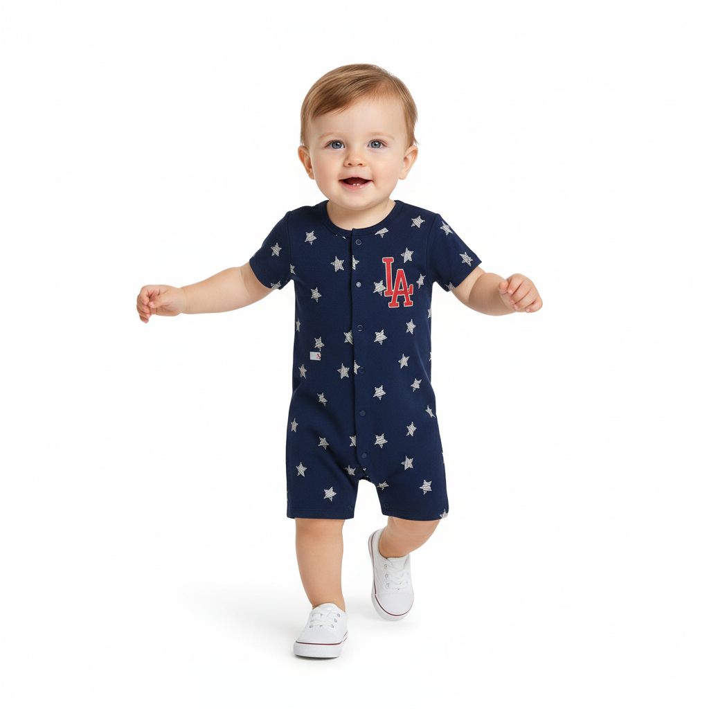 Baby Boys Printed Short Sleeve Rompers Pack of 2, Yellow and Navy Blue