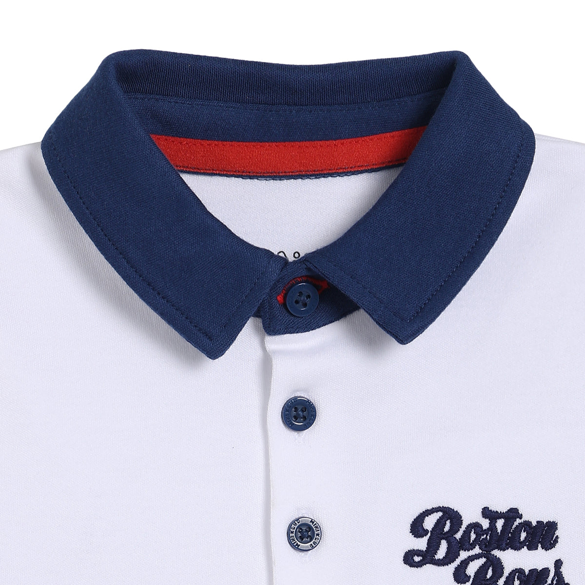 Baby Boys Boston Boys Colourblock Polo Romper, White, Red and Light Blue