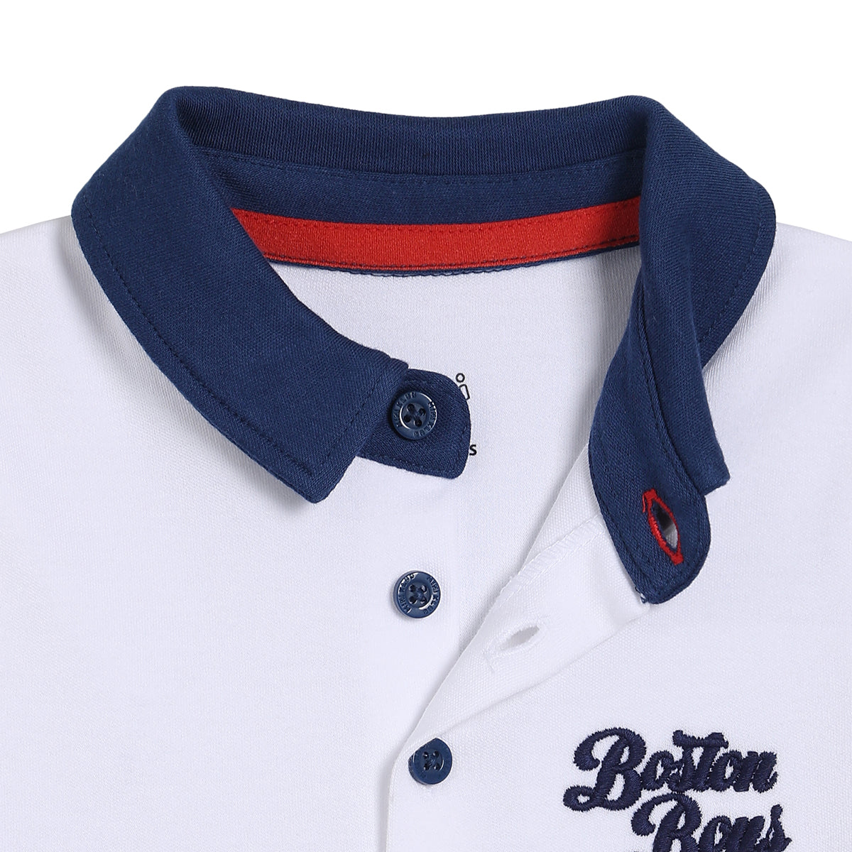 Baby Boys Boston Boys Colourblock Polo Romper, White, Red and Light Blue