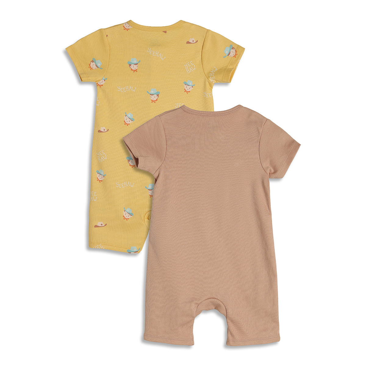 Baby Boys Cowboy Print Romper Pack of 2, Yellow and Brown