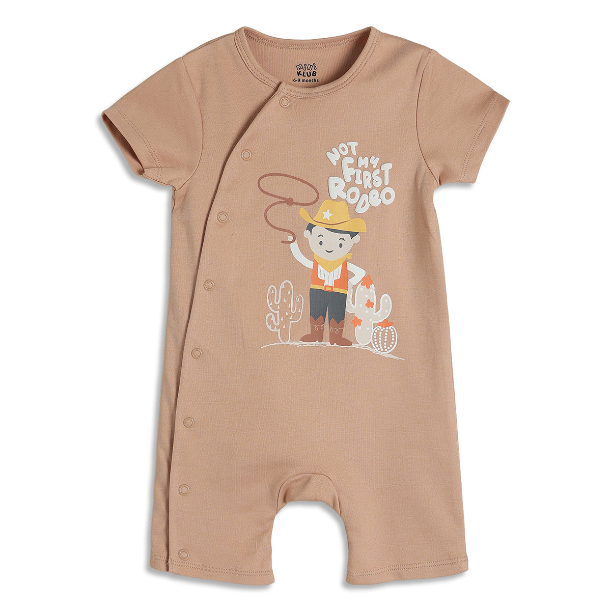 Baby Boys Cowboy Print Romper Pack of 2, Yellow and Brown
