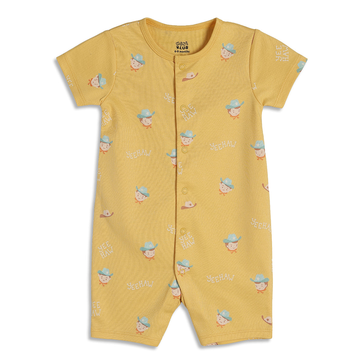 Baby Boys Cowboy Print Romper Pack of 2, Yellow and Brown