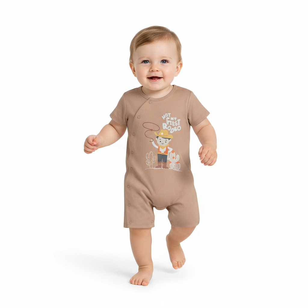 Baby Boys Cowboy Print Romper Pack of 2, Yellow and Brown