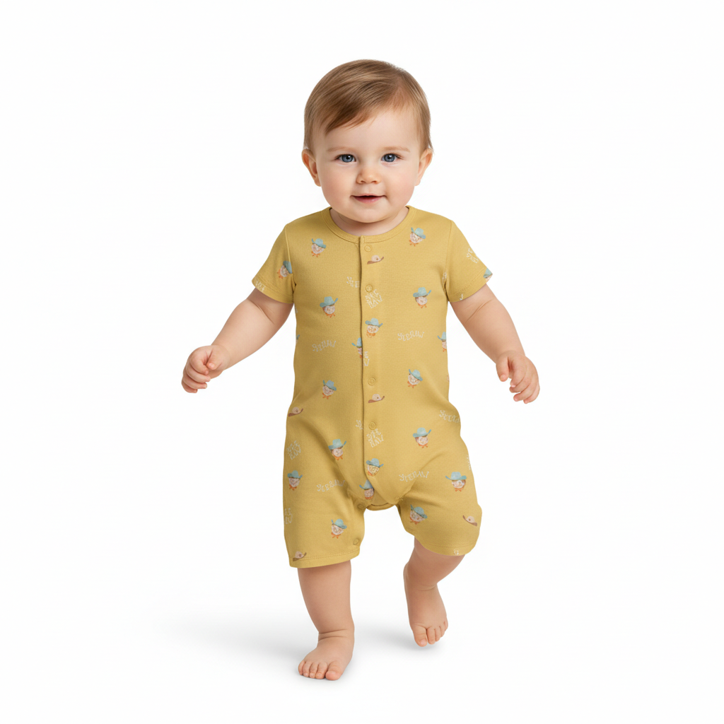 Baby Boys Cowboy Print Romper Pack of 2, Yellow and Brown