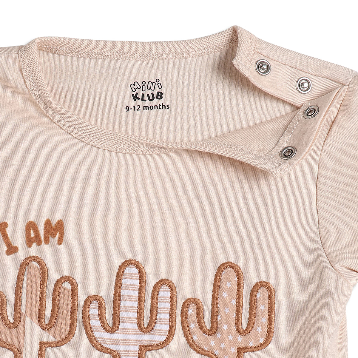 Baby Boys Cactus Print Romper with Bib, Beige