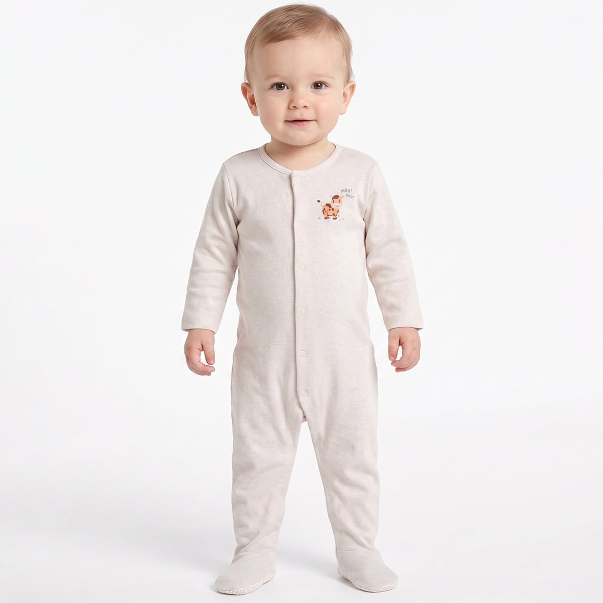 Baby Boys Blue And Cream Cotton Farm Print Footed Sleepsuits Pack Of 2 Regular Fit Casual Wear