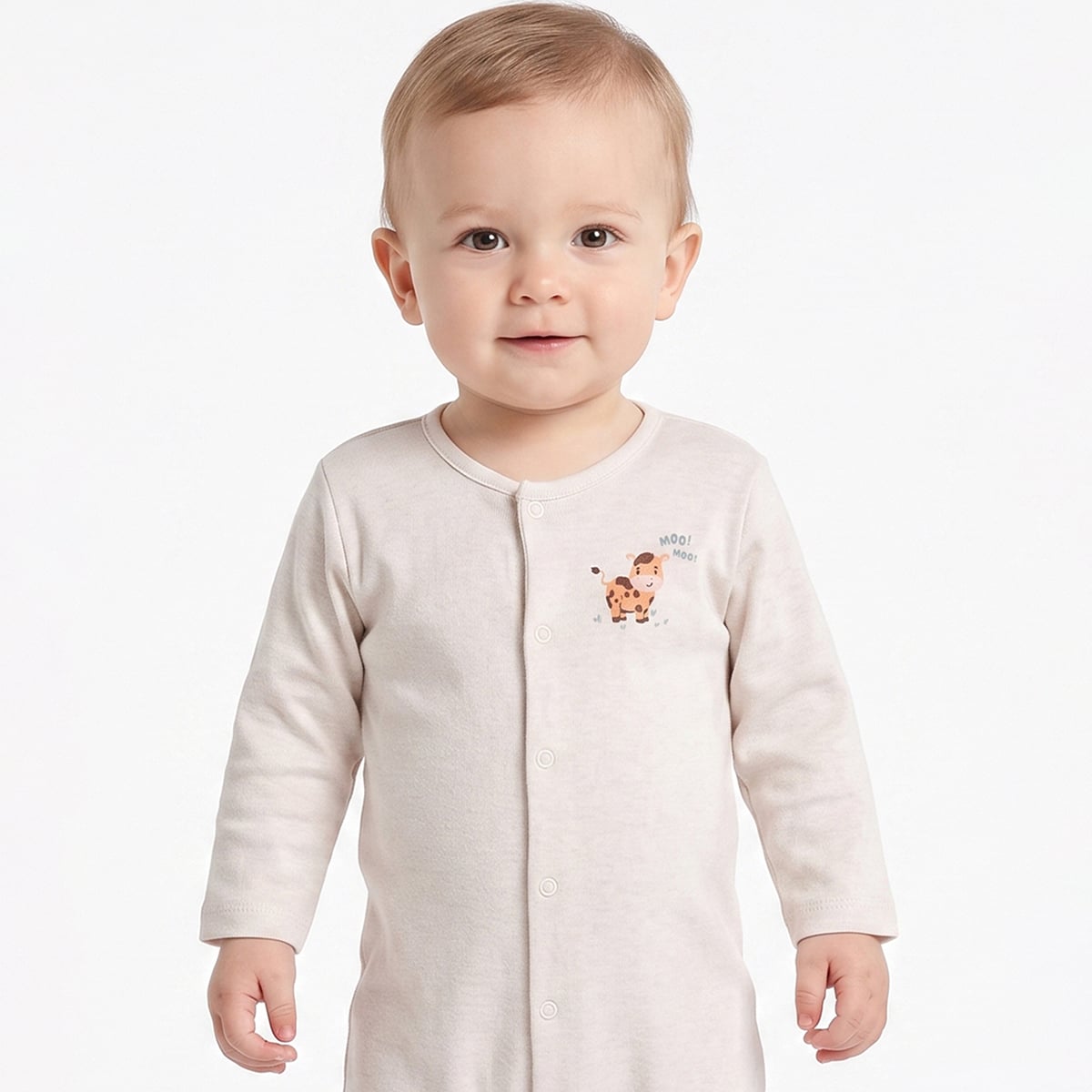 Baby Boys Blue And Cream Cotton Farm Print Footed Sleepsuits Pack Of 2 Regular Fit Casual Wear