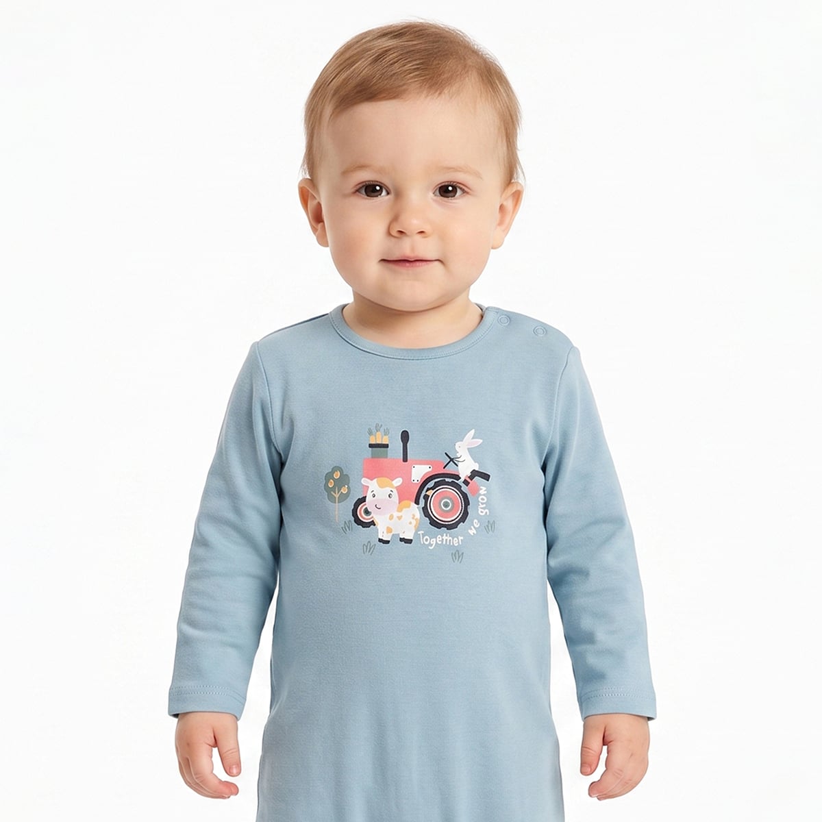 Baby Boys Blue And Cream Cotton Farm Print Footed Sleepsuits Pack Of 2 Regular Fit Casual Wear
