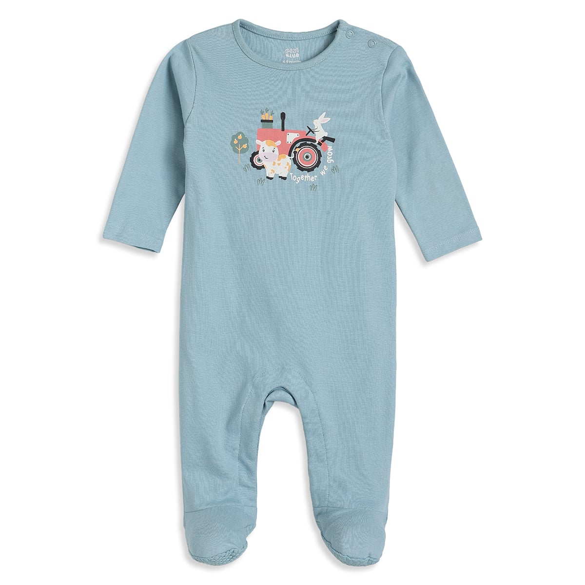 Baby Boys Blue And Cream Cotton Farm Print Footed Sleepsuits Pack Of 2 Regular Fit Casual Wear