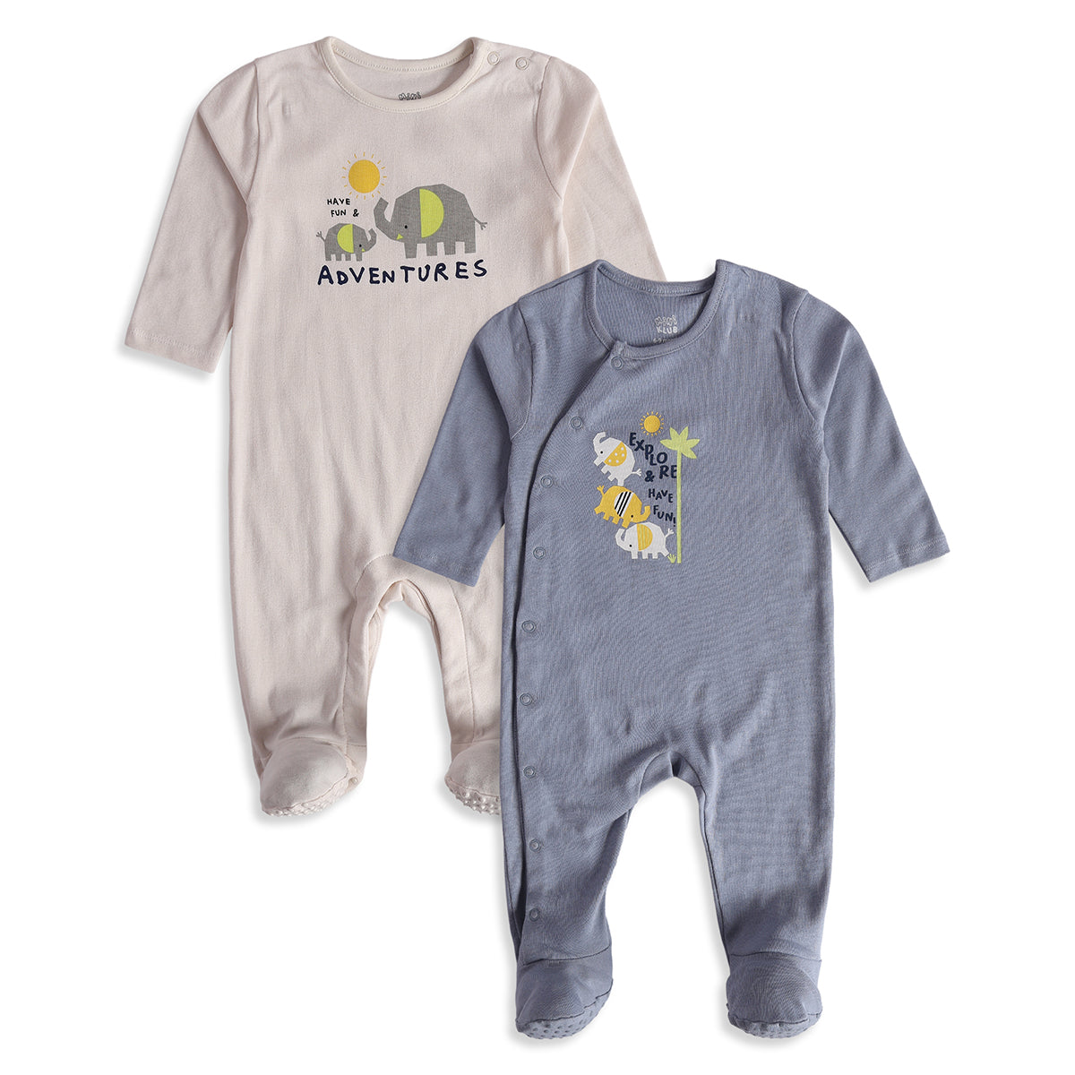 Baby Boys Cream Grey Cotton Sleepsuits Pack of 2 Everyday Wear