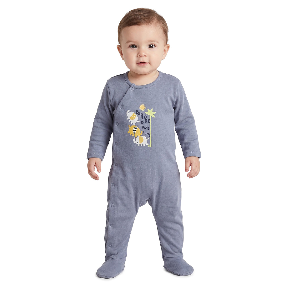 Baby Boys Cream Grey Cotton Sleepsuits Pack of 2 Everyday Wear