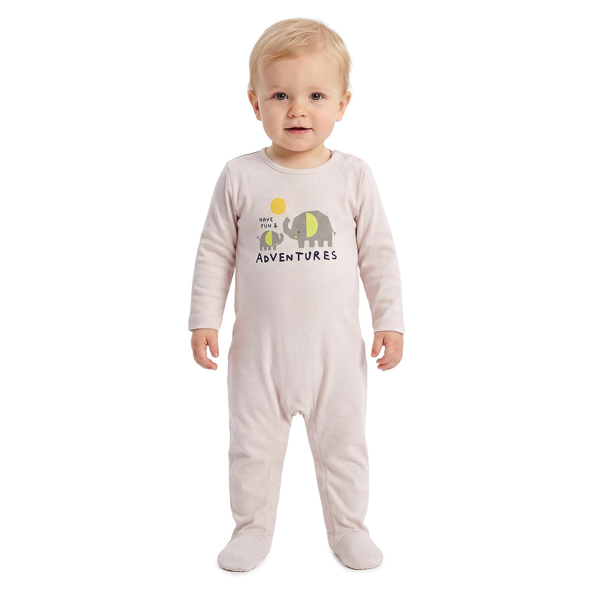 Baby Boys Cream Grey Cotton Sleepsuits Pack of 2 Everyday Wear